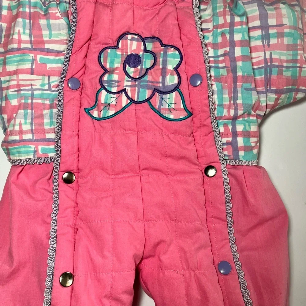 Vintage Pink Pastel Plaid one Piece Snowsuit 6/9 months~winter gear coquette